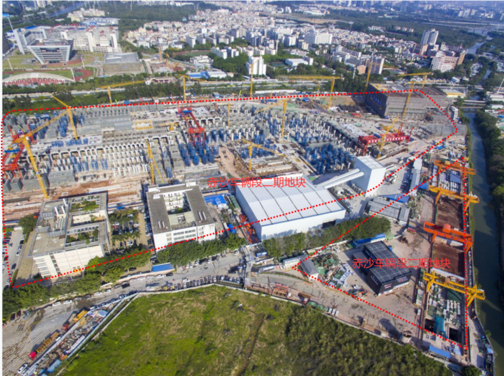 赤沙车辆段二期地块实景航拍目前地块现状主要还是以工地为主,内部