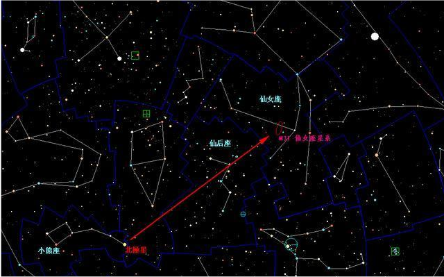 仙女座星系在星图中的位置是赤经0h42m44.