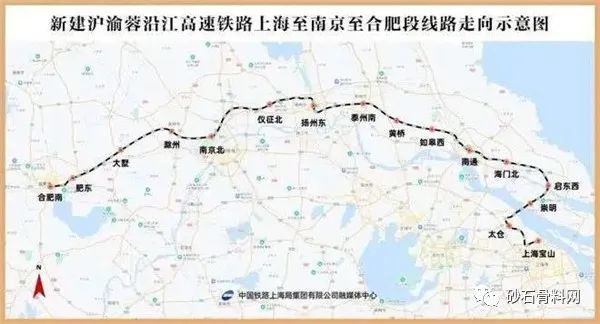 新建沪渝蓉沿江高速铁路上海至南京至合肥段线路走向示意图项目总投资