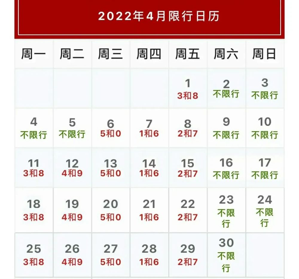 唐山2022年4月限行日历请查收