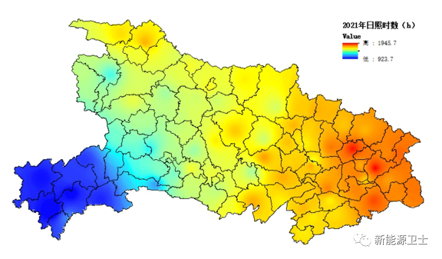 2 2021年湖北省年平均日照时数空间分布从距平分布看,除大冶,咸宁