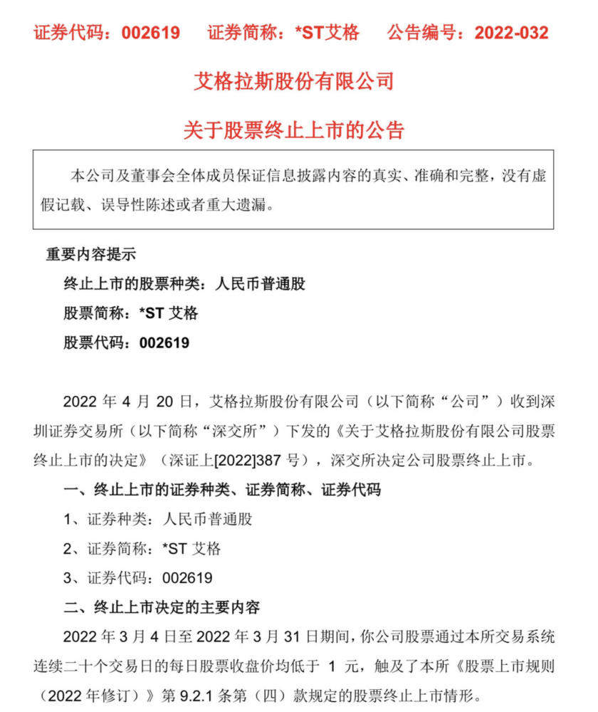 st艾格成2022年首只面值退市股今年已有6家公司告别a股