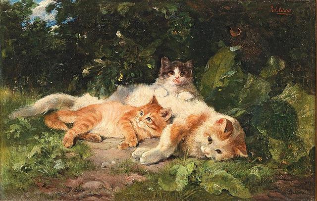 德国画家朱利叶斯·亚当 (julius adam) 因对在家中饲养的猫的喜爱而