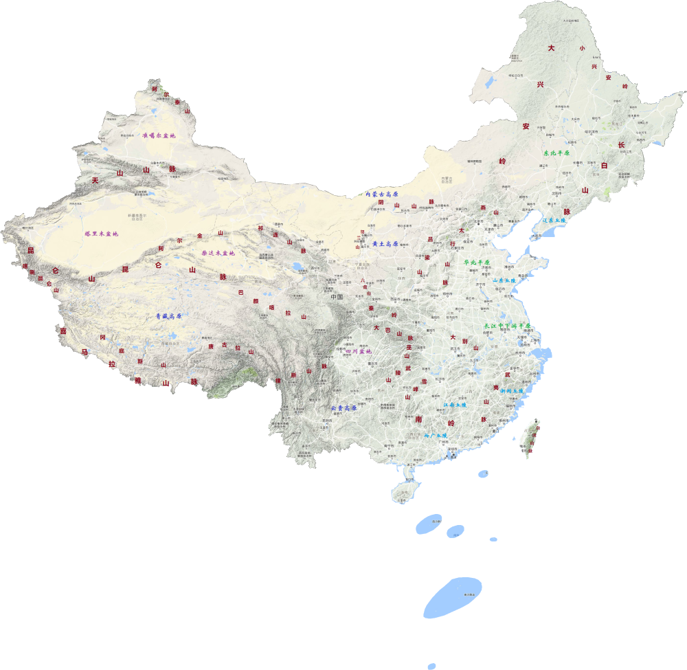 地理中国地形及主要山脉分布图