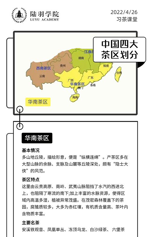 陆羽茶交所·陆羽学院习茶课堂丨中国四大茶区划分—华南茶区