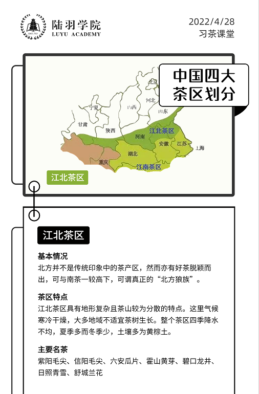 陆羽茶交所陆羽学院习茶课堂丨中国四大茶区划分江北茶区