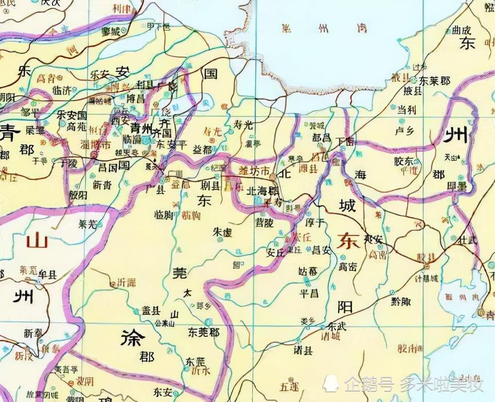 北朝魏时的地图隋朝时期,分别归北海郡,高密郡,琅琊郡管辖