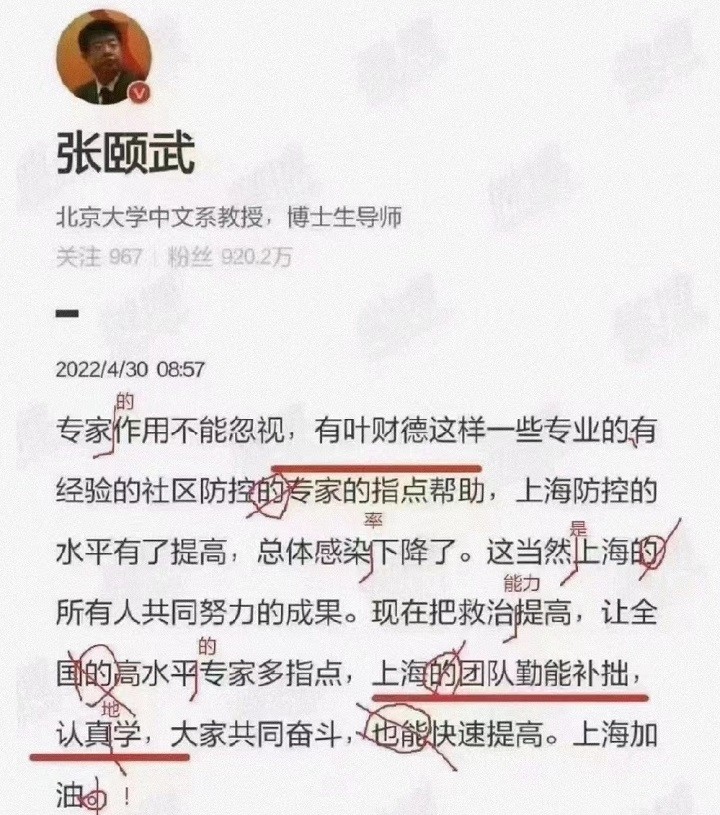 张颐武教授116字点评被指12处语病回应没什么值得说的