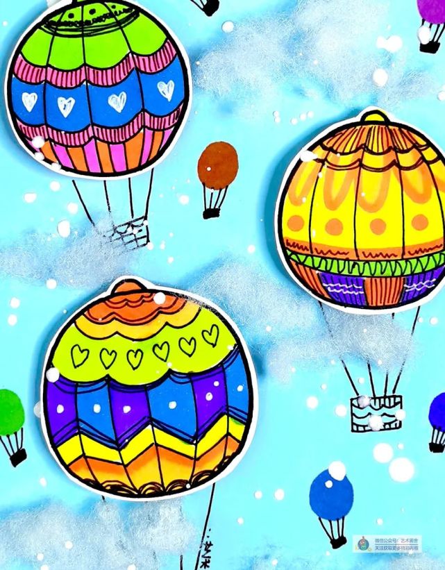 在课程中,通过热气球为主题进行创作,通过手工和绘画的方式表现精彩的