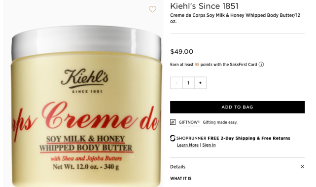 kiehl"s since 1851 creme de corps soy milk & honey whipped body