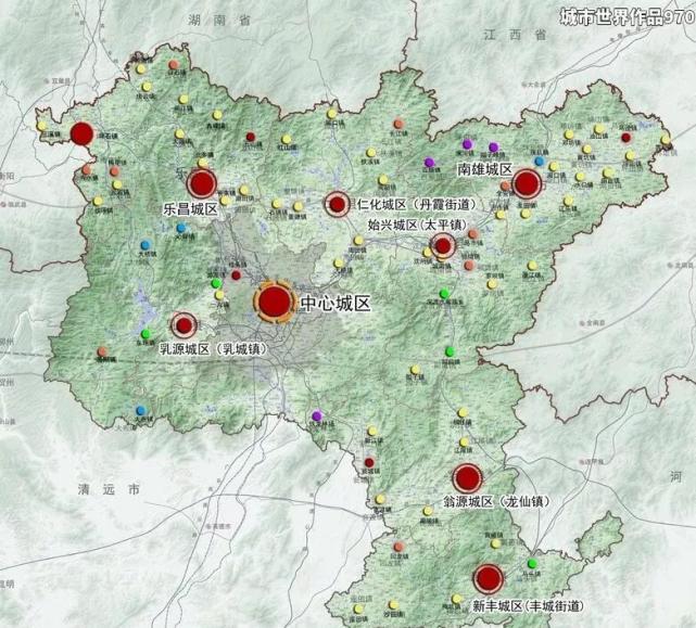 3个市辖区,4个县,1个自治县,2个县级市:武江区,浈江区,曲江区,始兴县