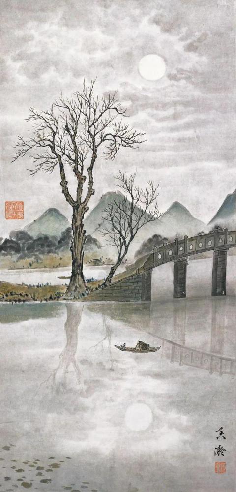 《月下小景 1914年 何香凝 设色绢本67《绿梅 1943年 何香凝