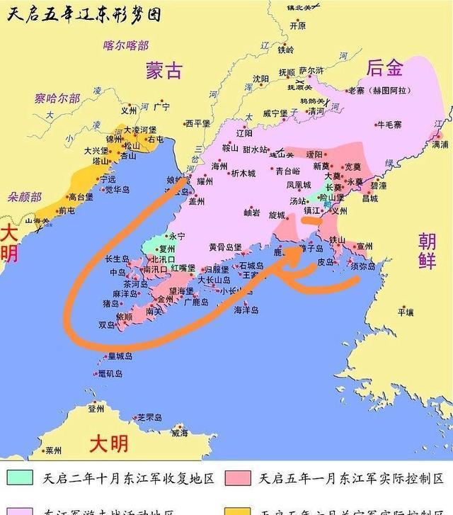 在巡航辽东半岛半个圈的过程中,他把猪岛,海洋岛,长山岛,广鹿岛等沿线