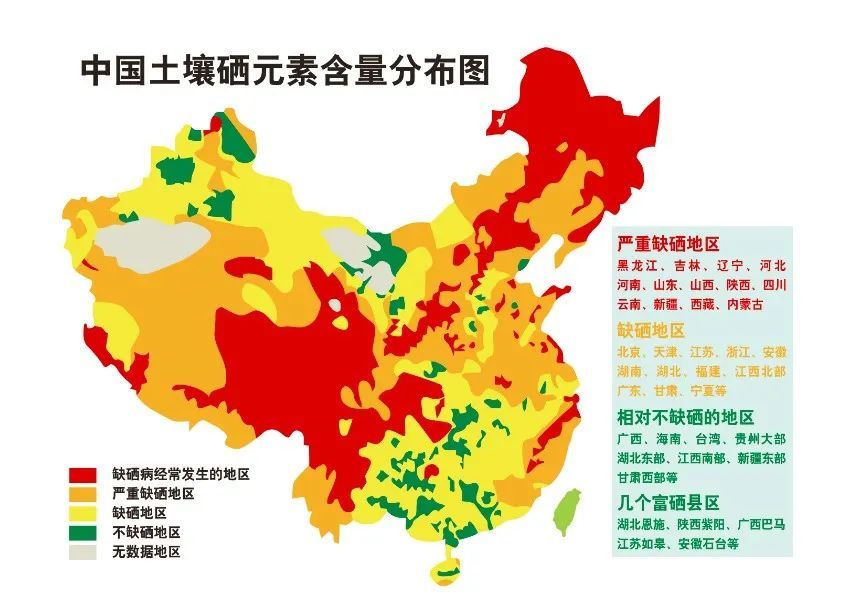 中国地质学家考证:中国72%的地区属于缺硒地区,粮食等天然食物硒含量