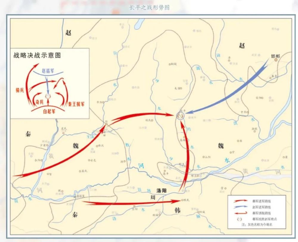 一是《长平之战形势图,孩子可以了解两军行进路线,看清楚赵括军队是