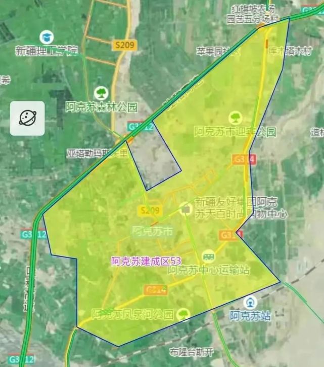 阿克苏市建成区面积53平方公里9,新疆城市建成区面积第九大城市是和田