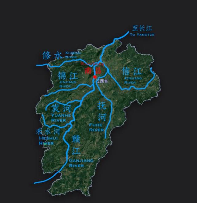 江西省水系简图我们知道,赣江是长江的一条重要支流,也是江西省内最大