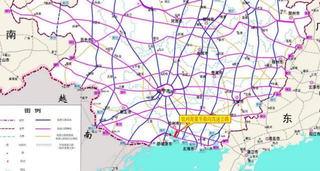 它是广西高速公路网中的"联21,在钦州市的高速公路网也是"一联,总之