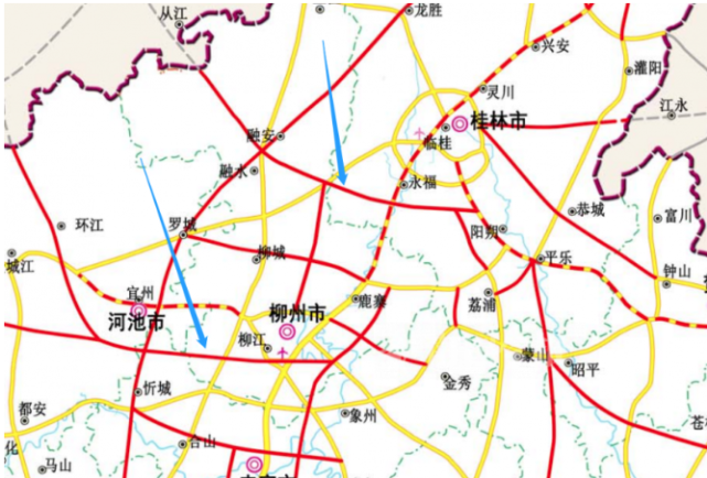 项目示意图梧州-乐业公路(鱼峰至宜州段)是《广西高速公路网规划(2018