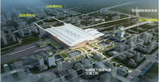 汕头高铁站枢纽一体化工程项目计划总投资约34亿元,包含东广场工程