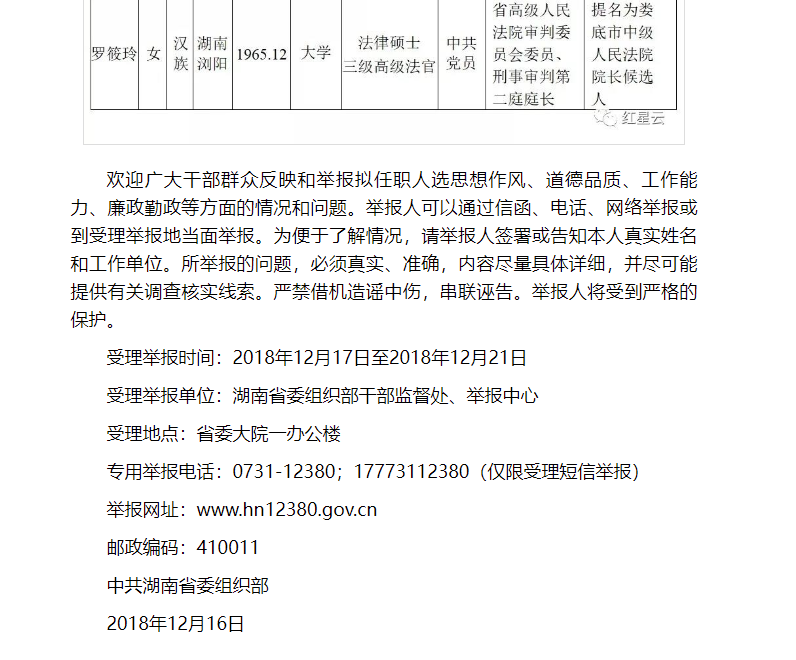 的省委管理干部任前公示公告,罗筱玲,性别女,民族汉族,籍贯湖南浏阳