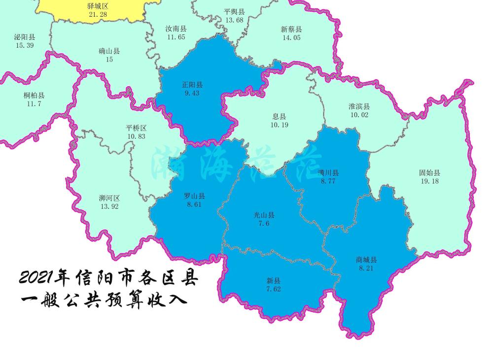 2021年信阳市各区县一般公共预算收入固始县接近20亿