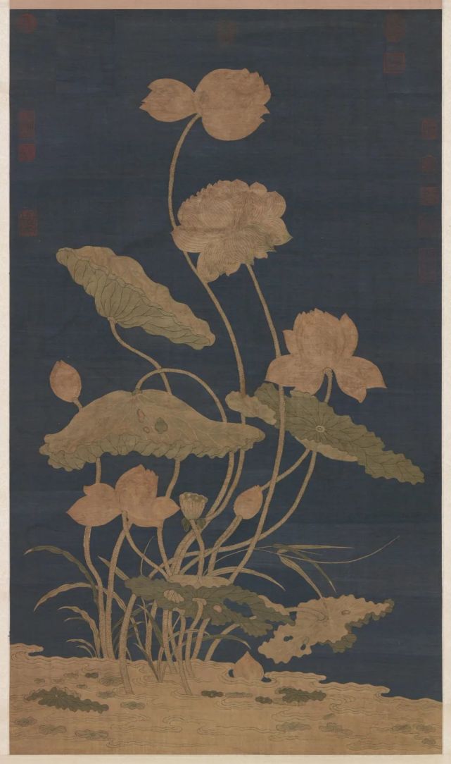 宋_佚名_花篮图▲南宋_佚名_荷塘浴鹭图▲南宋_吴炳_出水芙蓉图
