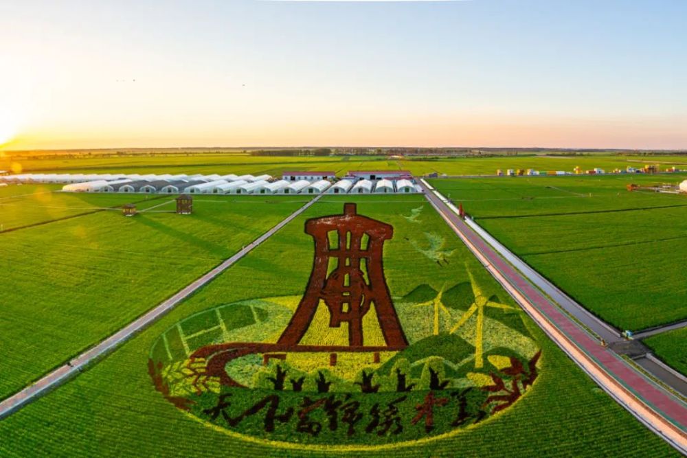 第四幅《天下富锦绣中华》以富锦的地标建筑"天富地锦"为核心,市鸟白