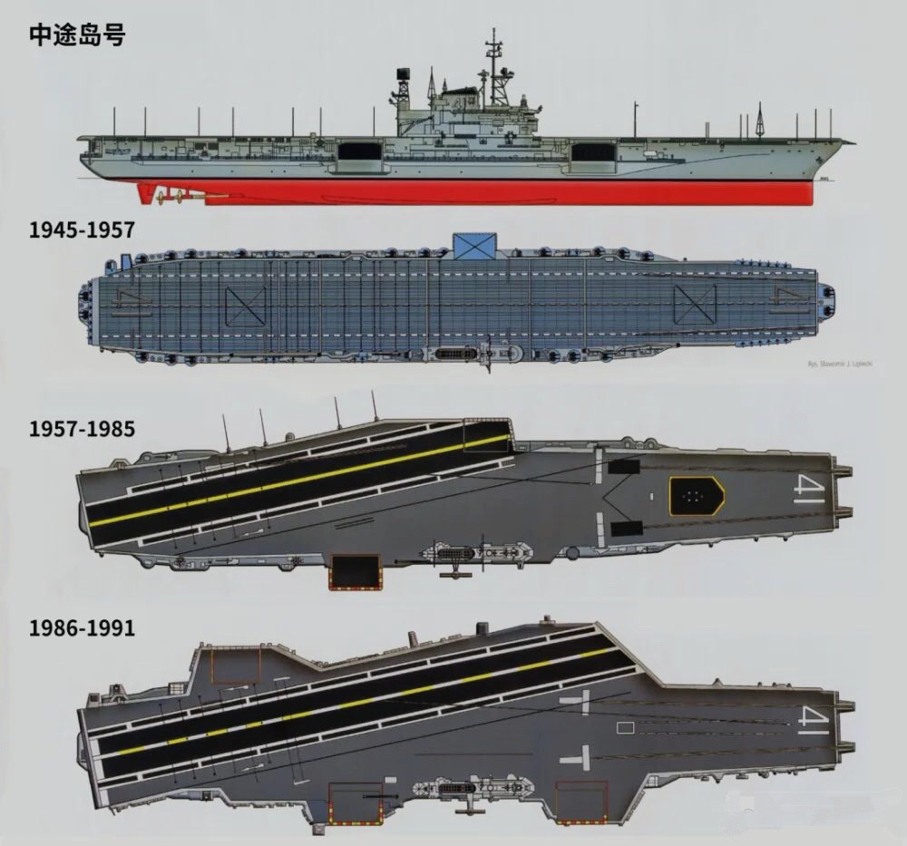 这方面,美国海军最有发言权.1945年9月"中途岛"号(cv41)航母服役.