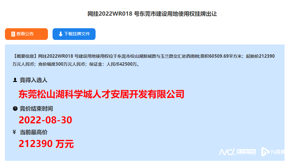 松山湖三限房地块底价成交销售均价不高于49800元㎡