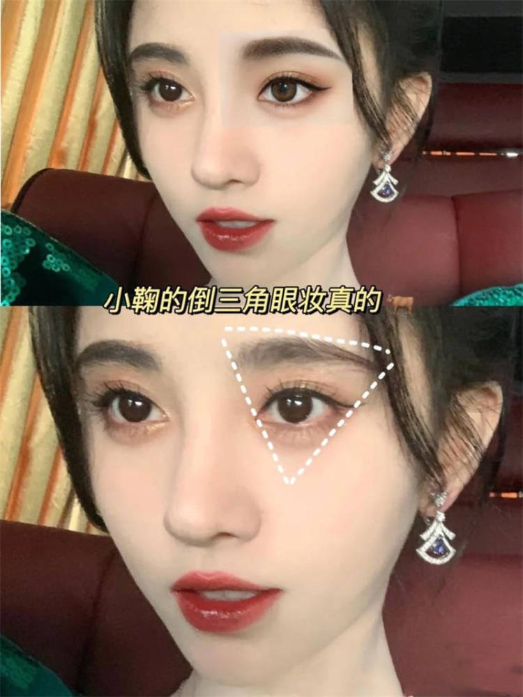 首先,从眼影的颜色选择来看,鞠婧祎的眼妆更注重绘画方法.