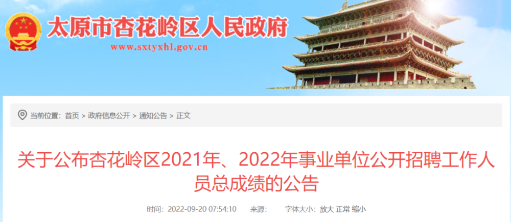 杏花岭招聘总成绩公布！