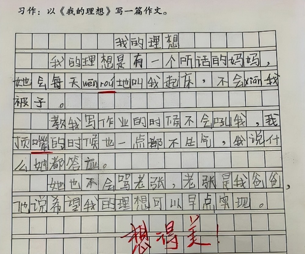 而这位小学生的作文《我的理想,便直言表示希望自己能有一个"听话的