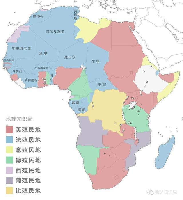 1913年非洲殖民地范围▼法属殖民地大部分在北非,西非地区前者包括