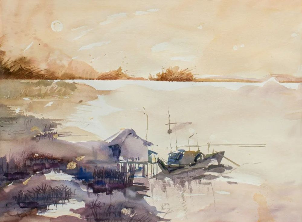 水彩画入选作品徐金磊《花》孙炳才《船景》聂仁帅《夏荷》薄波