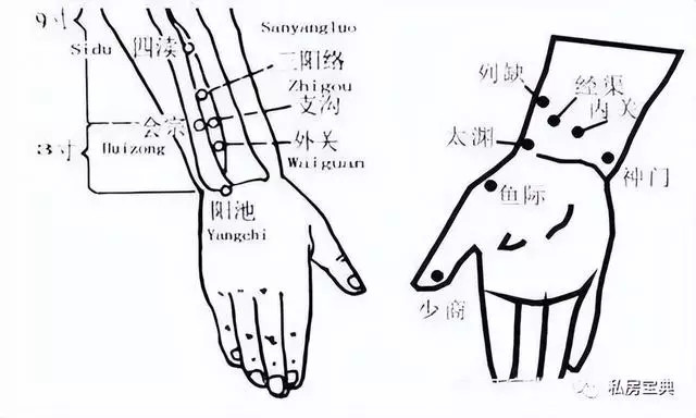 在手腕处分布的主要穴位有太渊穴,列缺穴,大陵穴,内关穴,神门穴,通里