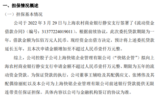 快易名商控股子公司拟申请不超过1000万贷款董事王辅晗张博伟等提供