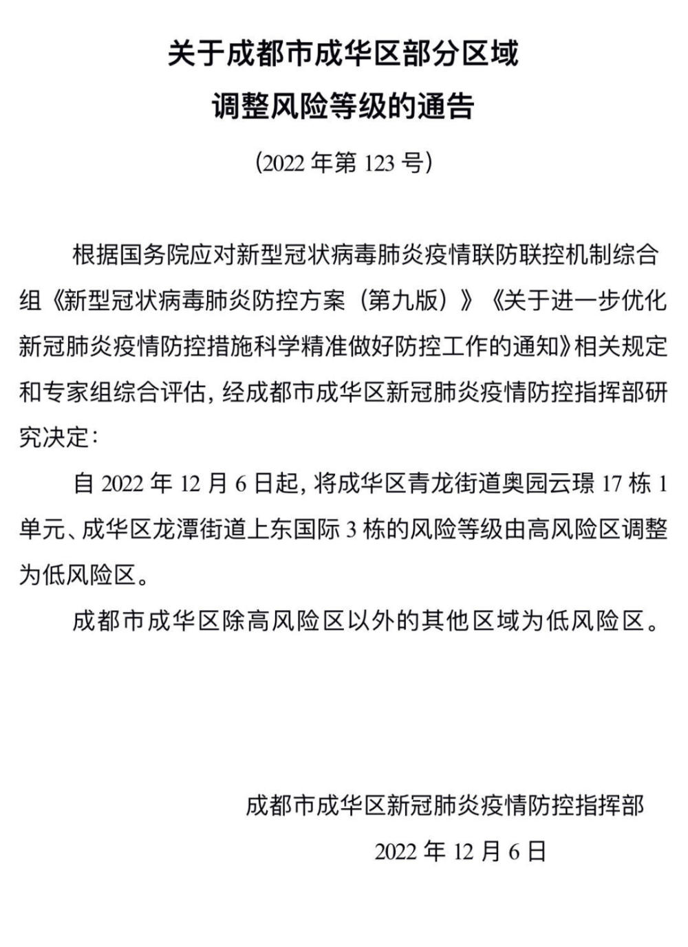 12月1日重庆梁平调整部分疫情风险区域风险等级的通告