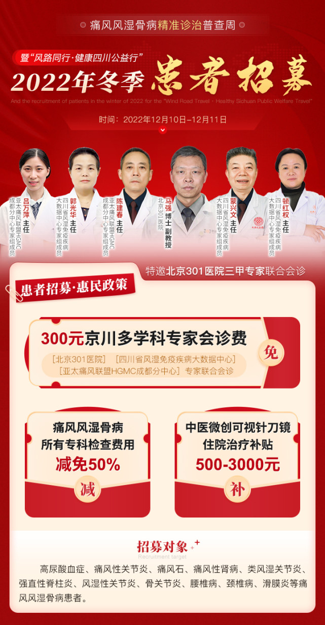 2022冬季痛风风湿患者招募启动...北京301医院专家领衔会诊!