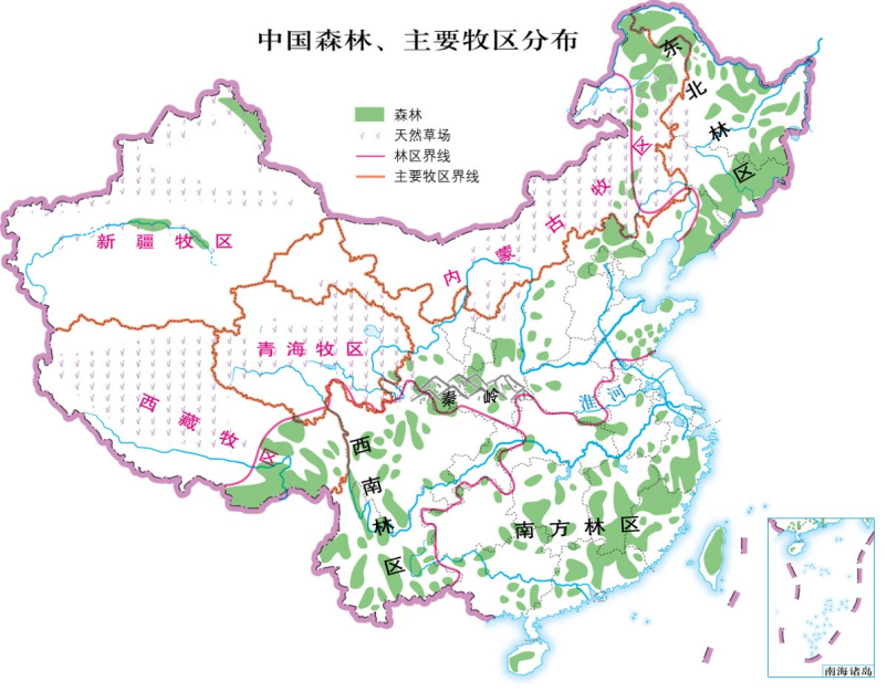 8我国的森林资源主要分布在①东北的大小兴安岭和长白山地,是我国最