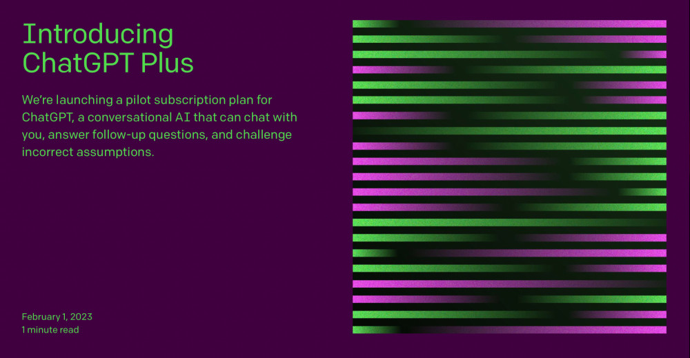openai推出付费版chatgpt,还将上线移动应用程序