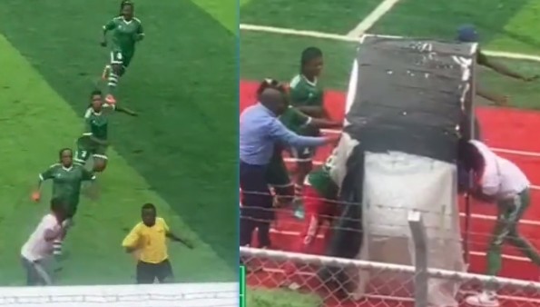 刚果一女足比赛惊现暴力场面！裁判遭近10人狂追 被堵在棚子暴打