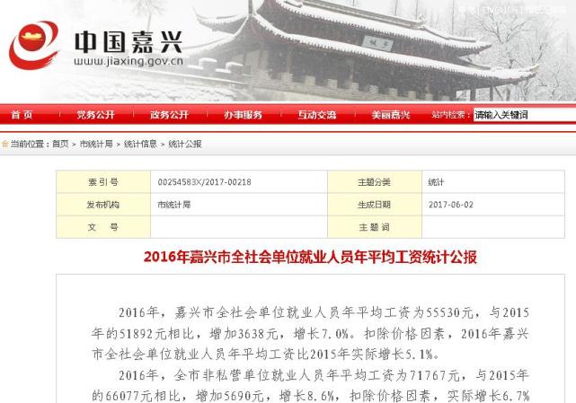 嘉兴人年平均工资今日发布 结果拖了全省后腿