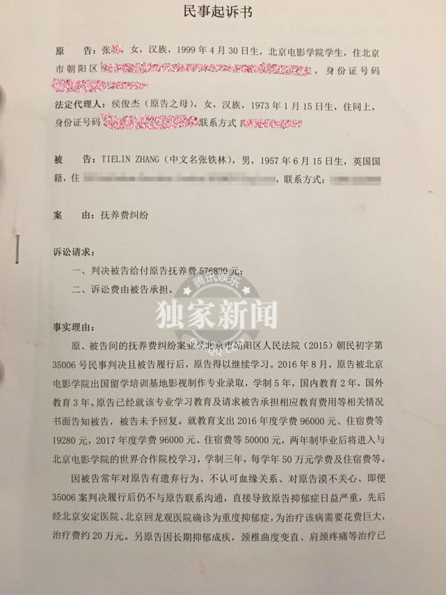 張鐵林遭私生女索賠精神損失費 質疑作假拒絕賠償