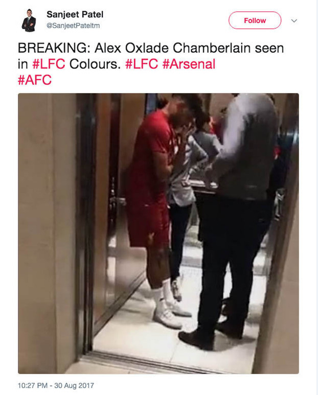 红军球衣已穿在身!张伯伦接受利物浦体检加盟