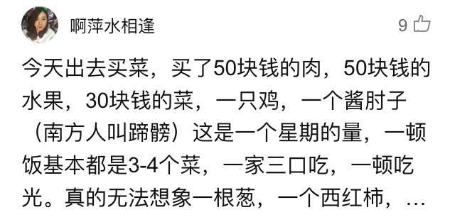 南北网友晒买菜差异：南方一次买一顿，北方买“一吨”