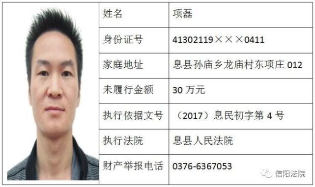 信阳法院曝光30名“老赖”名单 看有你认识的吗