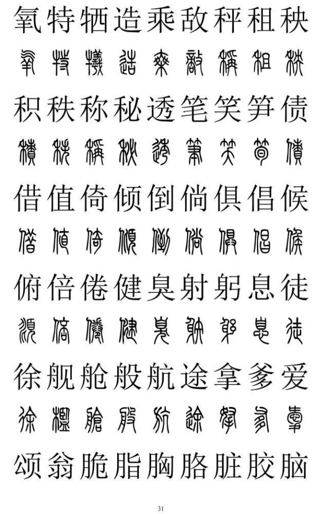 篆书与楷书对照表篆书与楷书对照2500字篆体字与正楷字对照大全收藏准