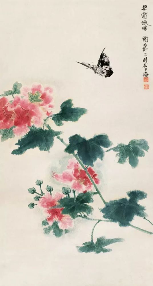 国画中的芙蓉花,似美人初醉!