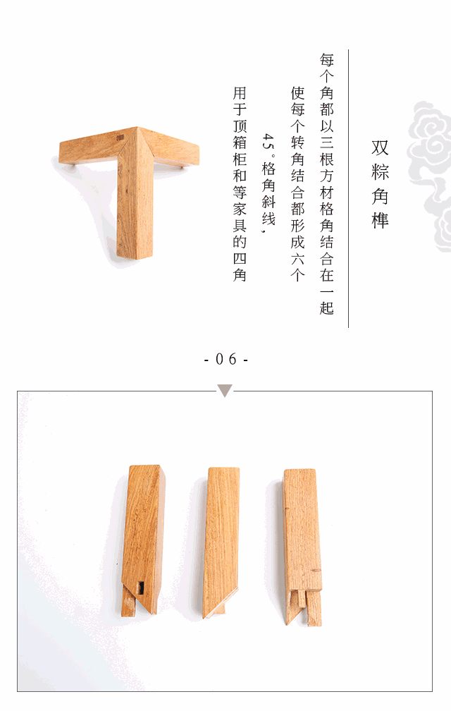 ▌传统粽角榫▌ ▌双粽角榫▌ ▌厚板闷榫角结合▌ ▌三根直材交叉▌
